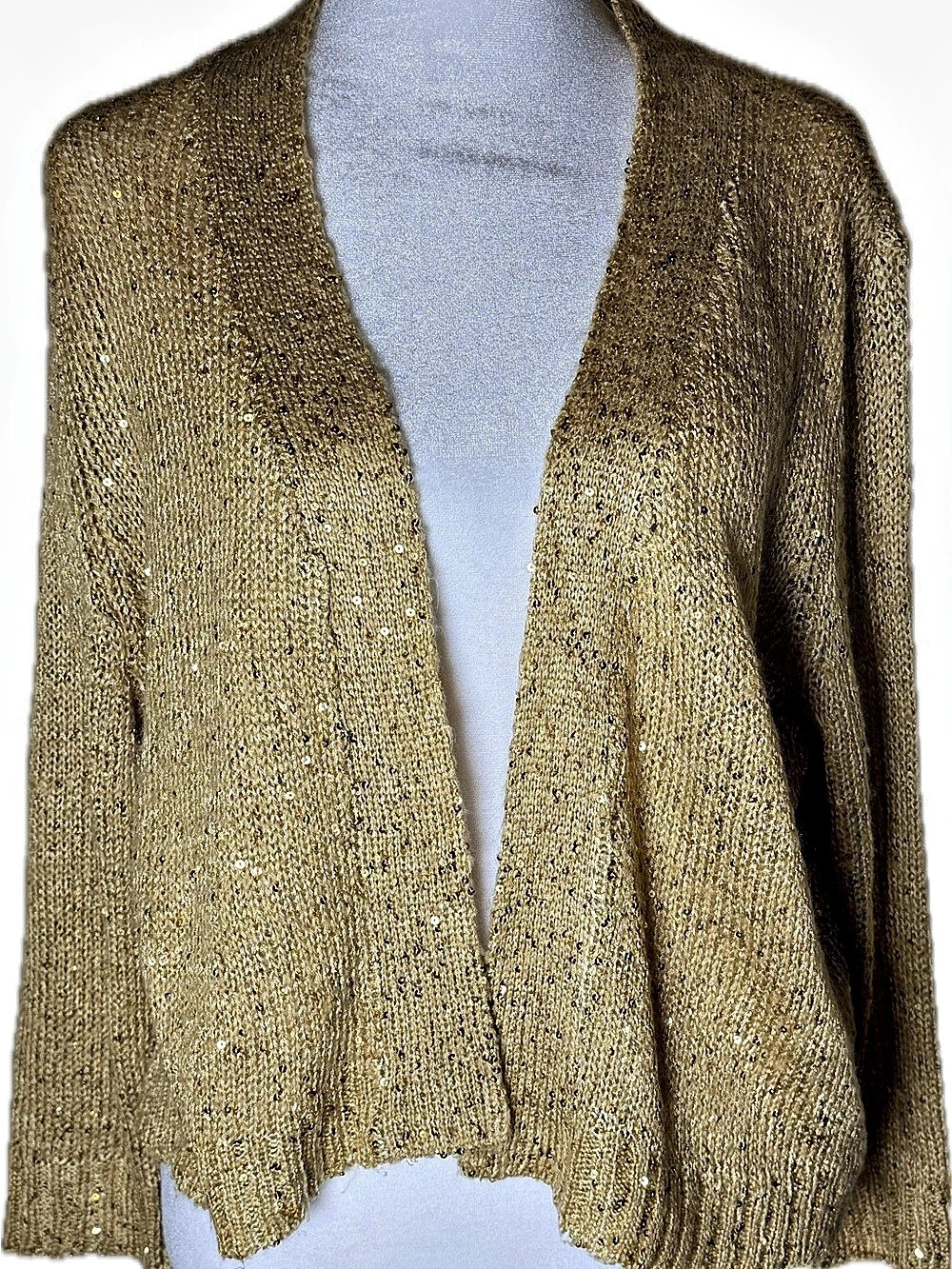 Open Front Cardigan w/ Gold Sequins